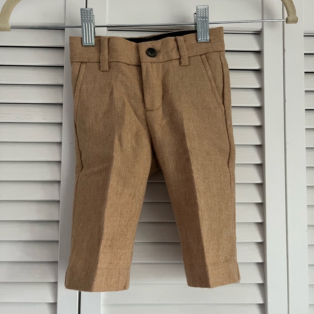 Janie & Jack Baby Boy Tan Herringbone Dress Pants Size 3-6 Months